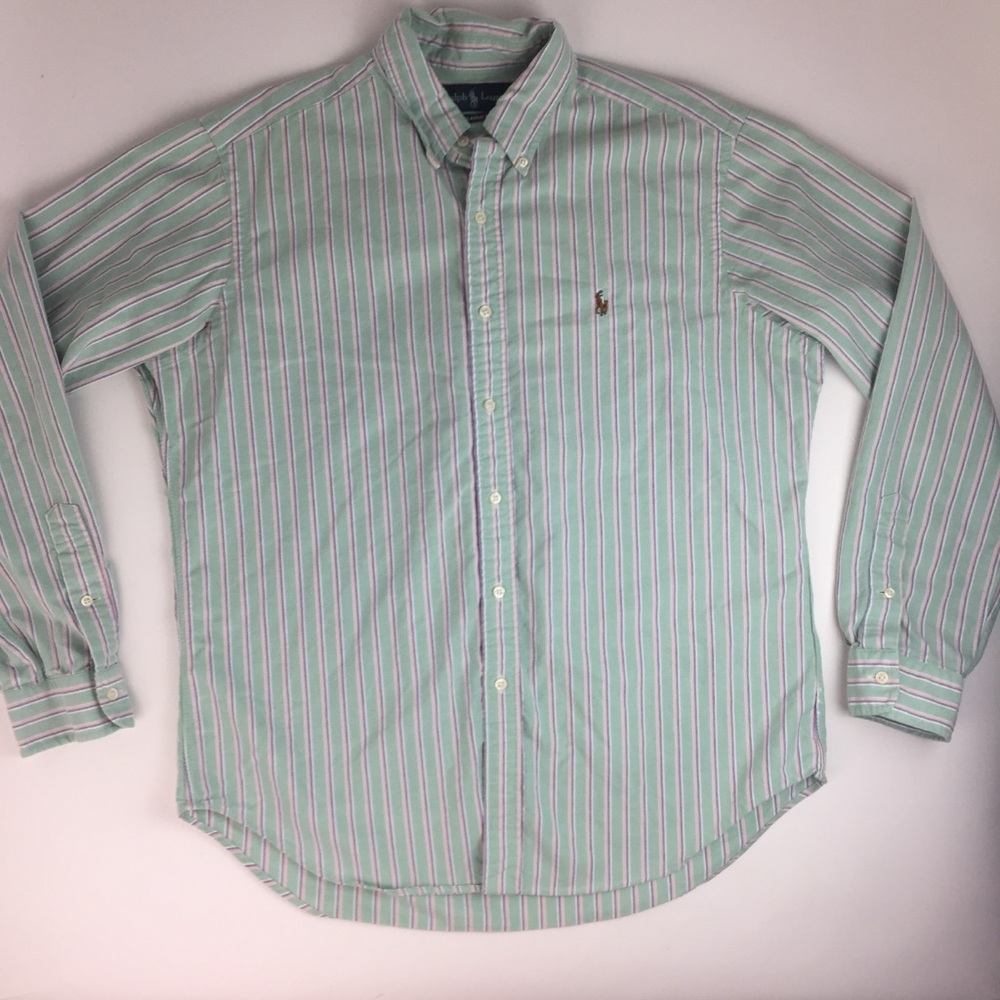 Polo Ralph Lauren Mint Green Stripes Shirt EUC L